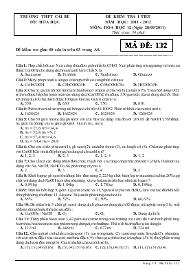 Đề kiểm tra 1 tiết năm học 2011 - 2012 môn Hóa học 12